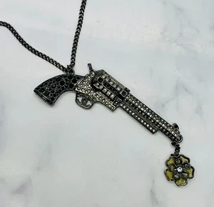 Auth CHANEL CC Rare Black Rhinestone Gun Pendant Necklace - Pre owned / LP5244 - Picture 1 of 8