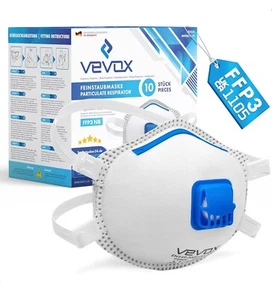 VEVOX® Face Mask Respirators FFP3 Pack 10 Valved Facemasks Effective Filtration - Picture 1 of 19