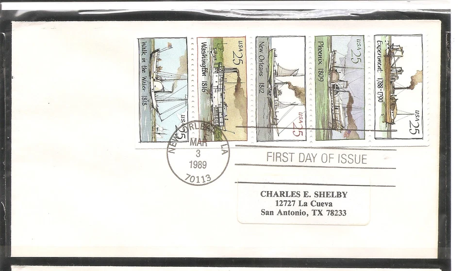 US SC # 2409a Steamboats .Booklet Pane Of 5 FDC. No Cachet - Image 1 of 1