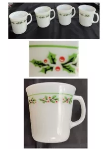 VINTAGE Corelle Cups 8 oz. Christmas HOLLY DAYS Corning 4-Piece Set - Picture 1 of 4