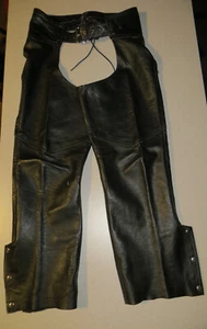 Vintage "PRO-SPORT LEATHER" Genuine Leather Motorcycle Chaps, MEDIUM EUC! - Picture 1 of 18
