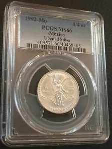 1992 MO Silver Mexico 1/4 OUNCE Libertad .999 .25 Oz Brilliant UNC PCGS MS66! - Picture 1 of 4