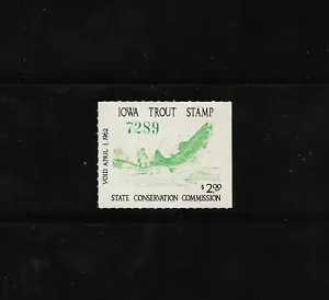 State Hunting/Fishing Revenues: IA 1961 Trout Stamp IA-T2 ($2); MNH - Picture 1 of 2