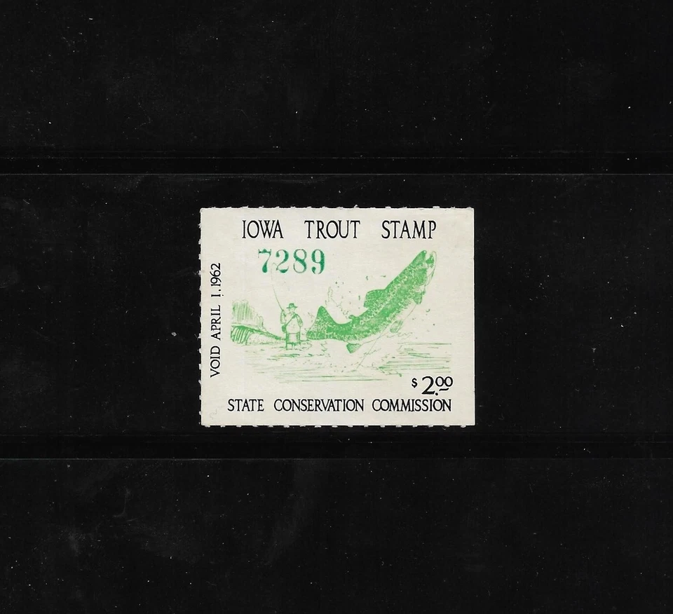 Ingresos estatales de caza/pesca: sello de trucha IA 1961 I-T2 ($2); MNH Foto 1 de 2
