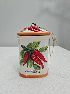 Decorative Ceramic Jar With Raised Chili Peppers Made in Italy - Image 1 of 4