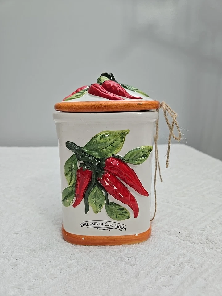 Decorative Ceramic Jar With Raised Chili Peppers Made in Italy - Image 1 of 4