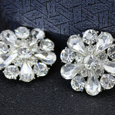 2X Shiny Flower Rhinestone Round Button DIY Wool Cardigan Coat Sewing Accessory - Image 1 of 4