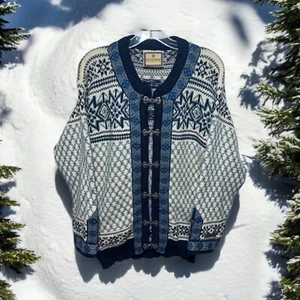 Cárdigan pesado Dale of Norway Fair Isle talla M broche de lana - Imagen 1 de 7