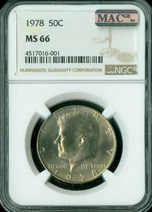 1978 KENNEDY HALF DOLLAR NGC MS66 PQ 2nd MAC FINEST GRADE . - Picture 1 of 2