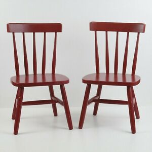 Vintage Wooden Slat Red Child's Chair Set of 2