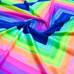 Rainbow Zig Zag multicolored Print Fabric Spandex by Yard for Activewear - Picture 1 of 7