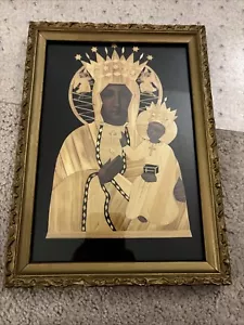 Polnische Kunst Schwarze Madonna Handarbeit Holzrahmen - Bild 1 von 2