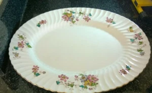 Minton Vermont Serving Platter Meat Platter Plate Floral Pattern Gold Rim - Foto 1 di 10