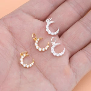 Ciondolo ciondolo luna zirconi argento sterling 925 fai da te bracciale collana accessori - Foto 1 di 6