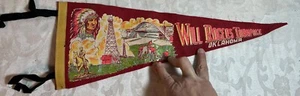 Vintage 1970s Will Rogers Turnpike Flag Banner Red Travel Memorabilia Highway - Picture 1 of 1