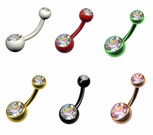 BANANABELL FARBIG PIERCING DOPPEL ZIRKONIA KRISTALL BAUCHNABEL NABEL BANANE NEU - Picture 1 of 13