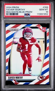 2024 Panini Prizm Xavier Worthy RC #399, RED WHITE & BLUE PARALLEL, PSA 10 - Bild 1 von 2