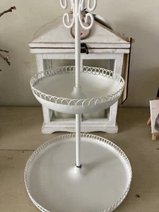 Vintage Style Metal White 2 Tier Cake Afternoon Tea Stand Metal Storage Party - Picture 1 of 12