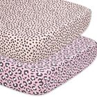The Peanutshell Fitted Crib Sheet for Girls, 2 Pack Set, Pink Animal Print