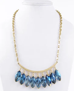 $68 Kenneth Cole New York BLUE RAYS Shaky Blue Oval Bead Gold Tone Necklace - Picture 1 of 3