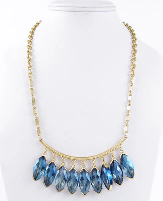 $68 Kenneth Cole Nueva York RAYOS AZULES Azul Tembloroso Cuentas Ovaladas Tono Dorado Collar Foto 1 de 3