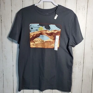 Goodfellow Mens Short Sleeve Graphic T-Shirt L Charcoal Gray Mountain Lake NWT - Picture 1 of 11