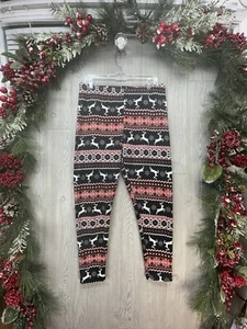 No Boundaries Reindeer Fairisle Leggings XL 15/17 Faux Fur Lined Thicker Pants - Picture 1 of 10