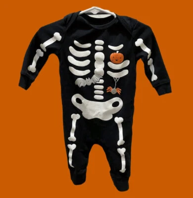 Carter's Skeleton Bones Jumpsuit 6 months Toddler Halloween Costume.  Blk/White. - Image 1 of 4