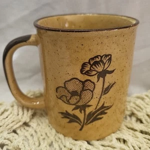vintage 70s Floral Stone ware Coffee Mug Cup OTAGIRI Speckled Flowers RARE mcm - Picture 1 of 8