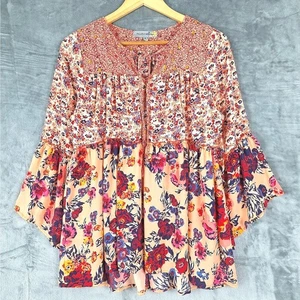 Damen Top Medium Boho Chic Hippie Bauer Bloomcore Festival Blumen Babydoll - Bild 1 von 8