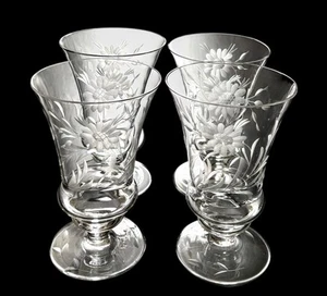 Set of 4 Antique Arcadia ARE9 Crystal Clear Elegant Handblown 5” Footed Tumblers - Picture 1 of 7