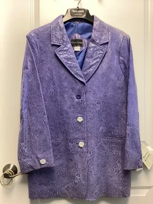 Leather Button Jacket/Blazer Patterned Periwinkle Size 1X NEW Terry Lewis - Image 1 of 4
