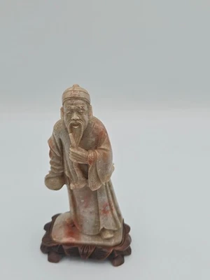 Antigua figura china tallada en piedra jabonera de un sabio. Base incluida 6" Foto 1 de 4