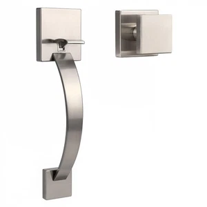 Quadratischer Satin Nickel Haustürgriff, Eingangstürdrücker Set mit quadratischem Knopf, E... - Bild 1 von 8