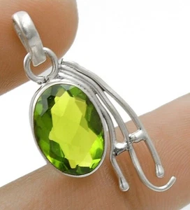 3CT Natural Peridot 925 Solid Genuine Sterling Silver Pendant 1 1/2" Long @21-1 - Picture 1 of 2