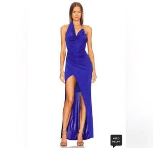 Michael Costello x REVOLVE Kenji Maxi Dress Blue Backless Leg Slit Zip Size XS - Picture 1 of 11