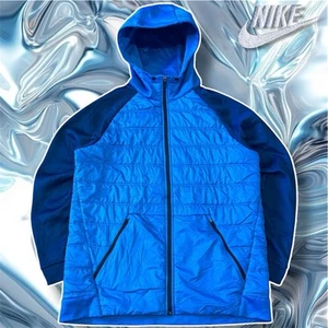 Nike Mens Large Blue Retro Full Zip Padded Activewear Sports Hoodie Jacket - Picture 1 of 12