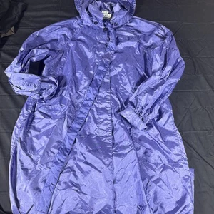 VTG THE TOTES COAT Women Large Nylon Purple Hooded Rain Trench Coat Size 12 - Picture 1 of 4