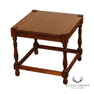 William & Mary Style Oak Square Top Taboret Side Table - Picture 1 of 12