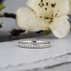Round Lab Grown Diamond Channel Set Full Eternity Wedding Band In 18k Solid Gold - Picture 1 of 6