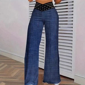 Women's Elastic Waistband High Waist Loose Fashion Casual Wide Leg Trousers - Picture 1 of 9