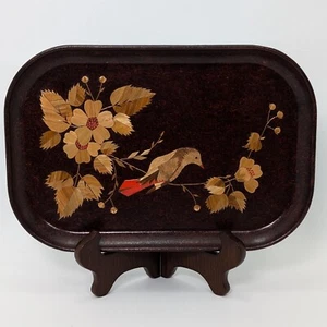 Bandeja para servir vintage con incrustaciones de madera para pájaros flor marquetería 12" hecha en URSS - Imagen 1 de 10