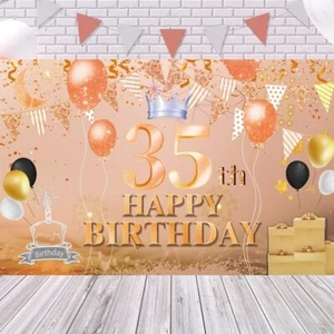 Happy 35th Birthday Backdrop Party Banner Balloons Crown Age 35 Background 6x3ft - Picture 1 of 23