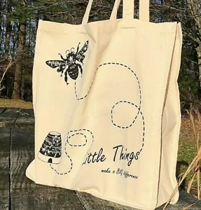 Reusable Shopping Bag Or Tote With Honey Bee Design 100% Cotton 16"x16"x4" - Picture 1 of 9