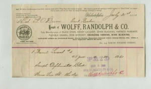 Vintage Billhead WOLFF RANDOLPH BLACKING 1883 Philadelphia vernice laccata - Foto 1 di 1