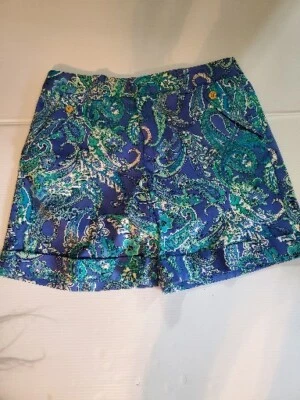 RALPH LAUREN 女式短裤 12 蓝色花卉佩斯利高腰口袋 LRL LNC — 第 1/4 张图片