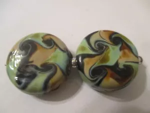 12 Lampwork Green Base Glass Beads 20 x 8 mm AL1 - Picture 1 of 6