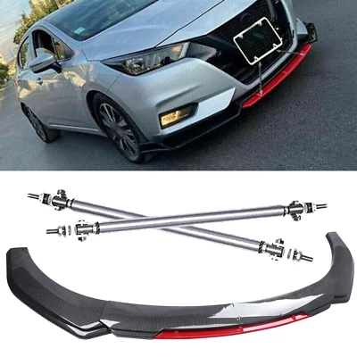 For Nissan Sentra Front Bumper Lip Spoiler Splitter+Strut Rods Carbon Fiber Foto 1 de 4