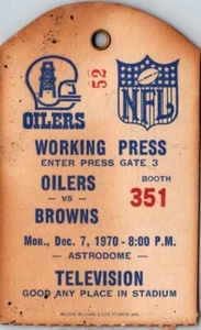 Houston Oilers NFL Press Pass ABC TV 1970 vs Cleveland Browns MNF DE COLECCIÓN Astrodome - Imagen 1 de 1