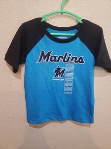 Miami Marlins NWT Child's Blue Shirt with Black Raglan Sleeves 12-18 Months MLB - Picture 1 of 3